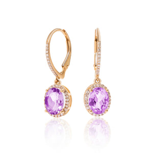 
                  
                    Load image into Gallery viewer, Amethyst and micropavé halo diamond drop earrings in 18k yellow gold
                  
                