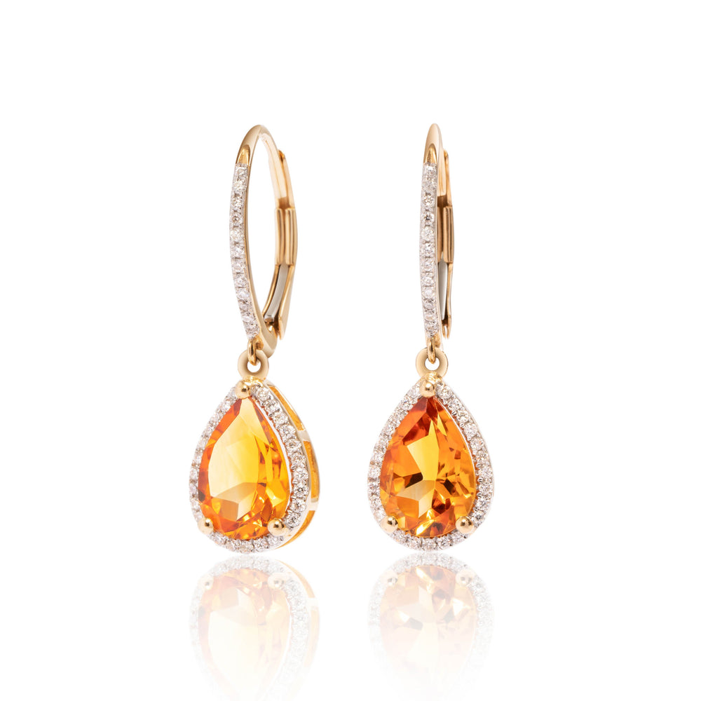 
                  
                    Load image into Gallery viewer, Citrine and micropavé halo diamond drop earrings in 18k yellow gold
                  
                