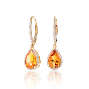 
                  
                    Load image into Gallery viewer, Citrine and micropavé halo diamond drop earrings in 18k yellow gold
                  
                