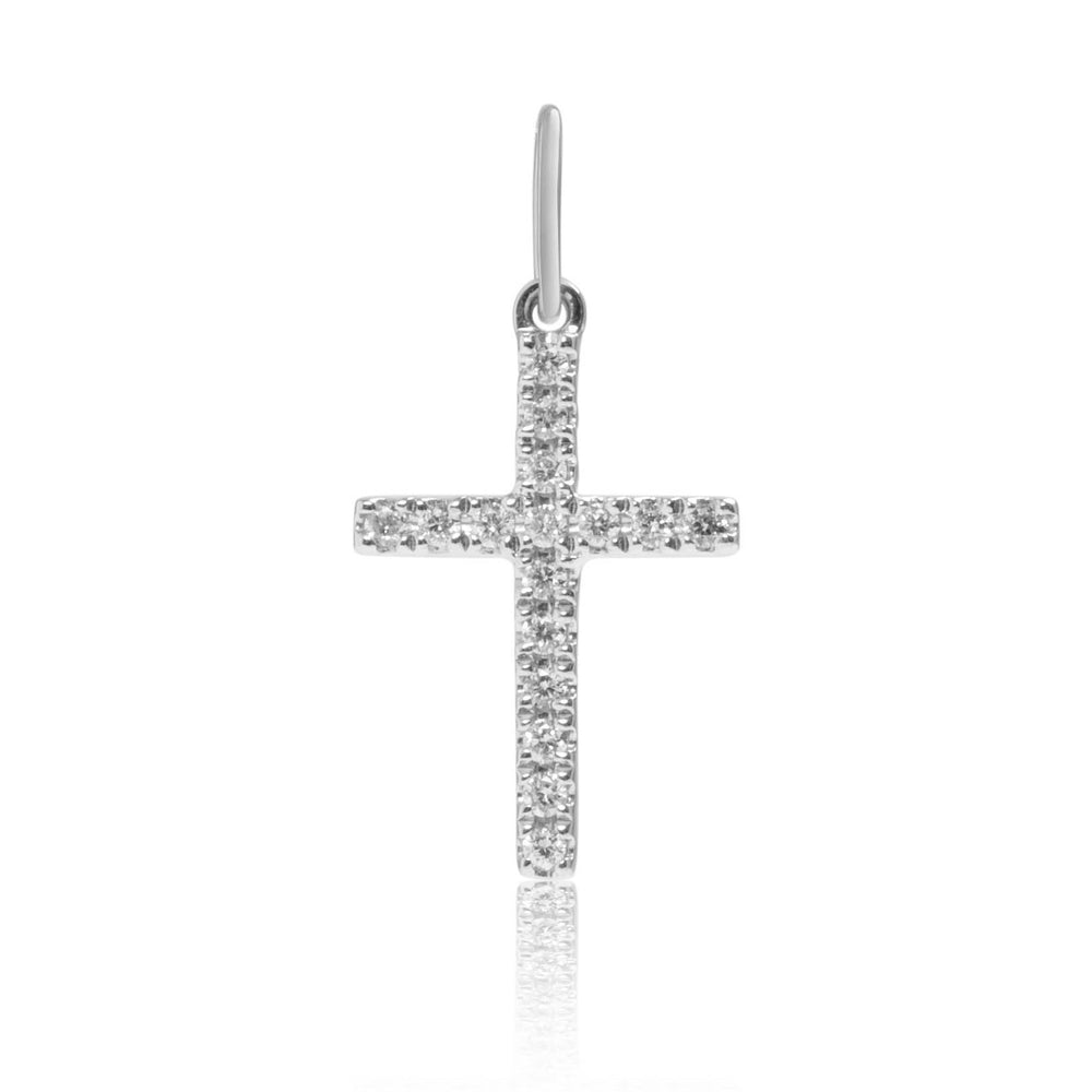 Petite micropavé cross diamond pendant in 18k white gold