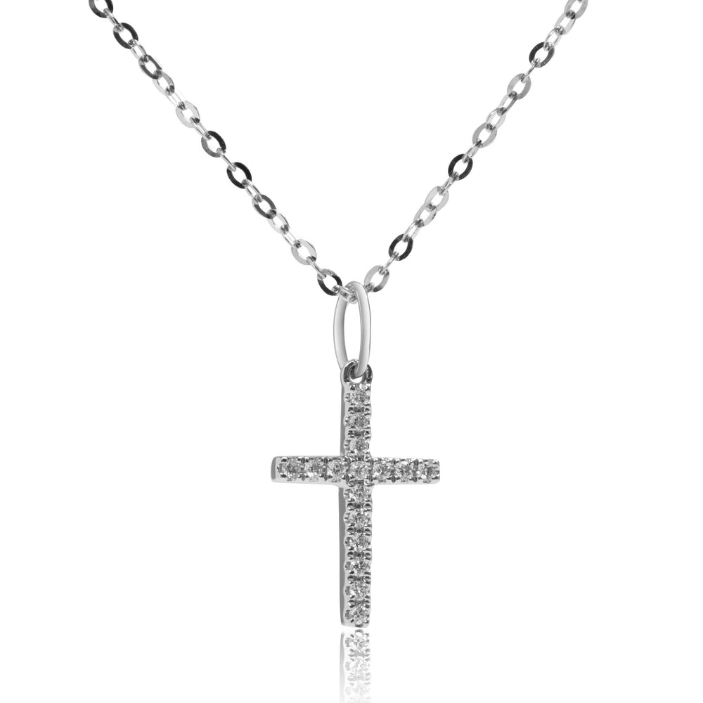 
                  
                    Load image into Gallery viewer, Petite micropavé cross diamond pendant in 18k white gold
                  
                