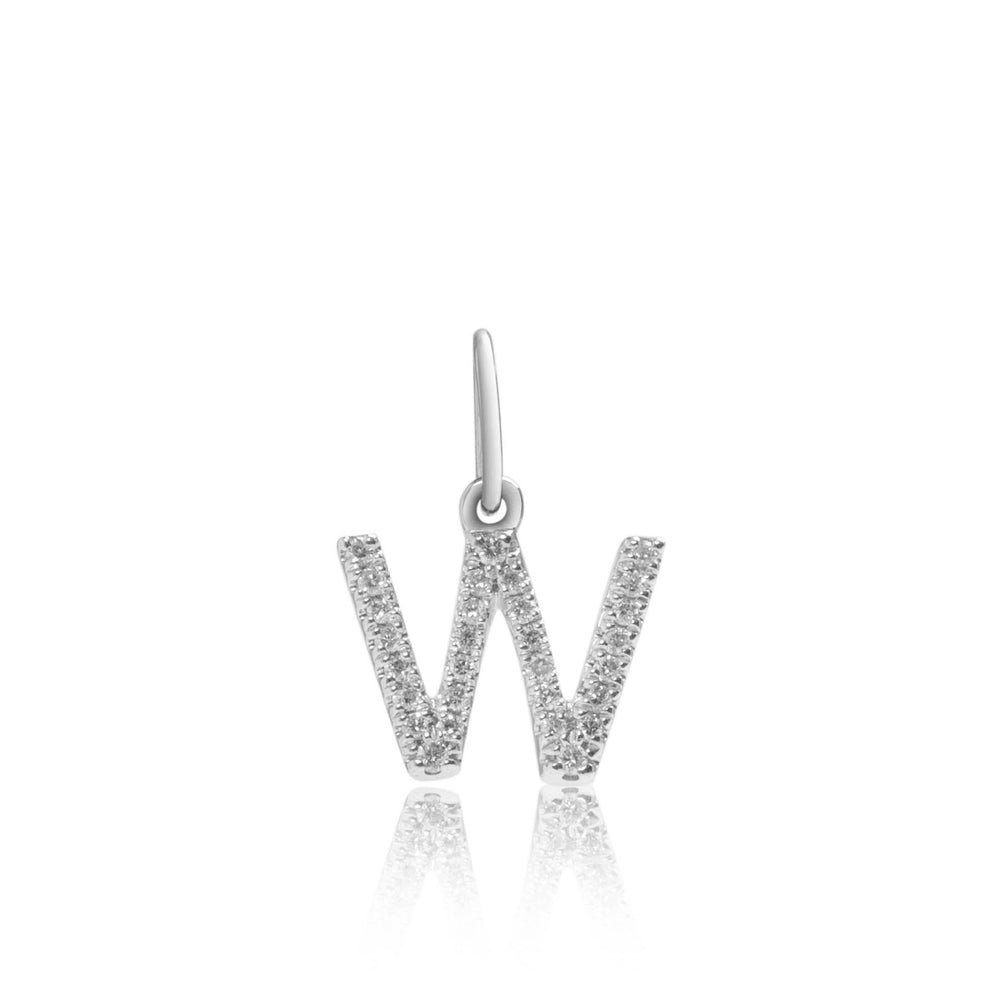 Petite letter W diamond pendant in 18k white gold