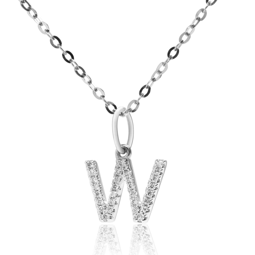 
                  
                    Load image into Gallery viewer, Petite letter W diamond pendant in 18k white gold
                  
                