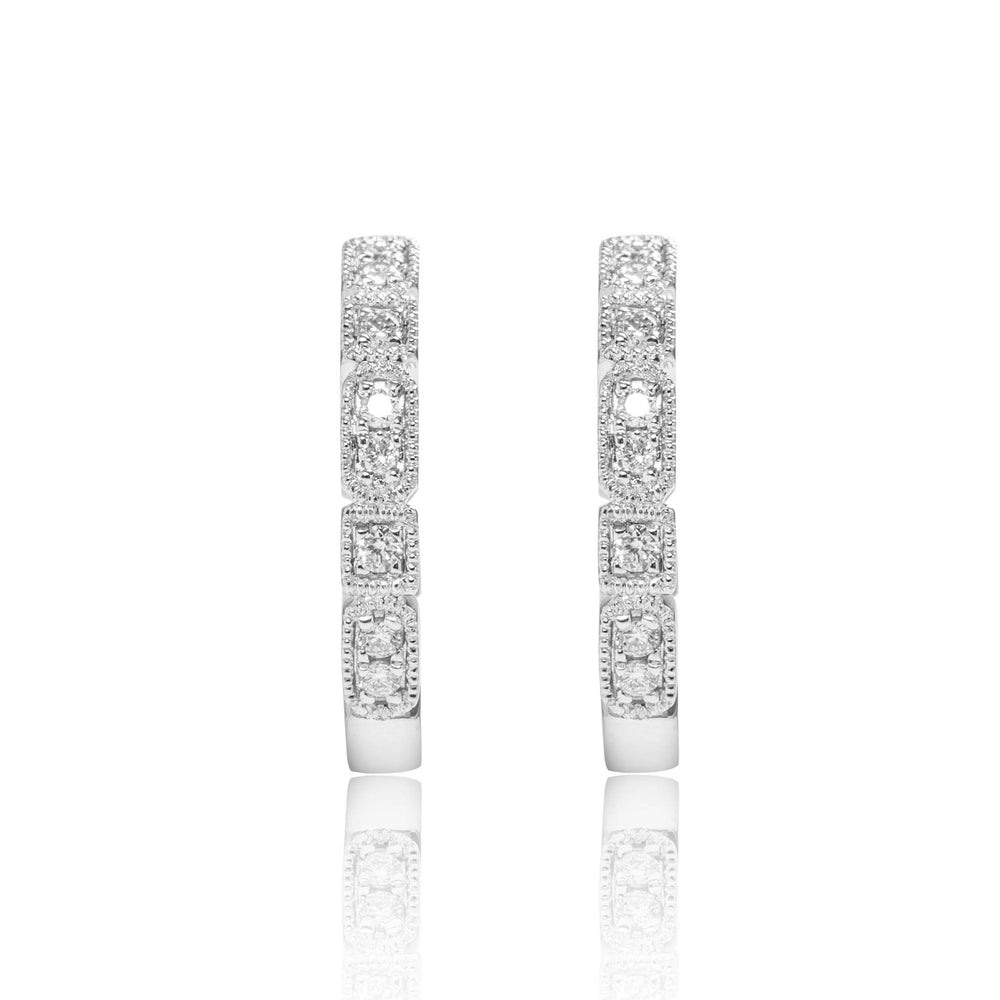 Petite geometry diamond huggie hoop earrings in 18k white gold