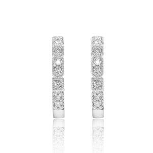 
                  
                    Load image into Gallery viewer, Petite geometry diamond huggie hoop earrings in 18k white gold
                  
                