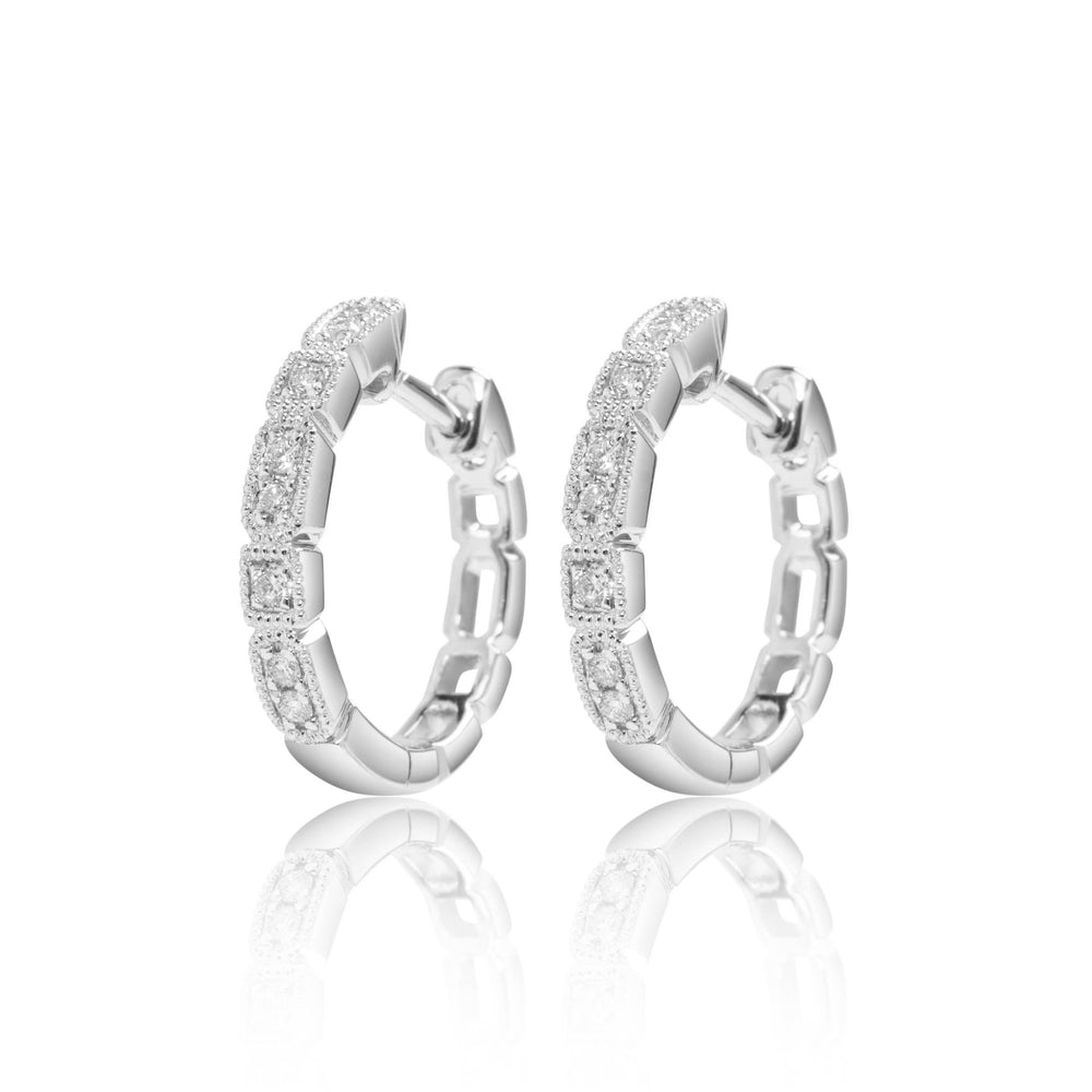 
                  
                    Load image into Gallery viewer, Petite geometry diamond huggie hoop earrings in 18k white gold
                  
                