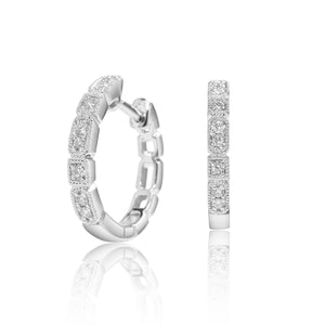 
                  
                    Load image into Gallery viewer, Petite geometry diamond huggie hoop earrings in 18k white gold
                  
                
