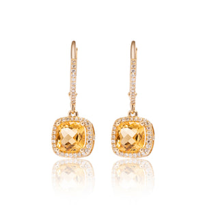 
                  
                    Load image into Gallery viewer, Citrine and micropavé halo diamond drop earrings in 18k yellow gold
                  
                
