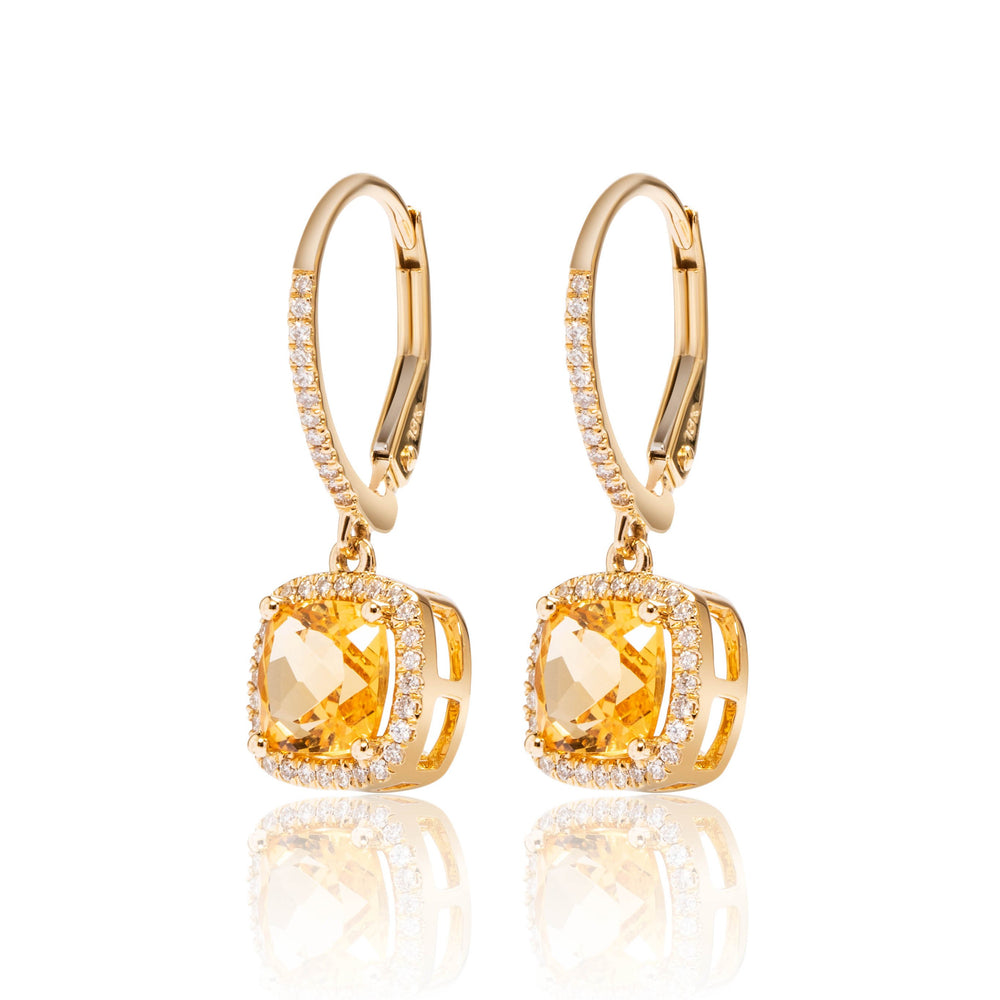
                  
                    Load image into Gallery viewer, Citrine and micropavé halo diamond drop earrings in 18k yellow gold
                  
                