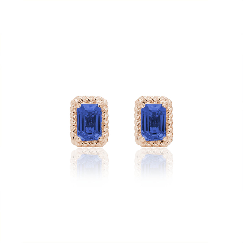 
                  
                    Load image into Gallery viewer, The Bellini Garden Collection - Emerald Cut Sapphire Earrings in 18K Gold
                  
                