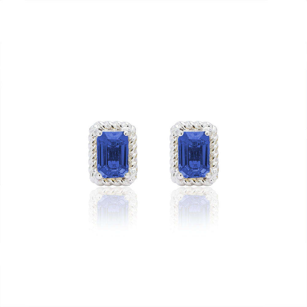 
                  
                    Load image into Gallery viewer, The Bellini Garden Collection - Emerald Cut Sapphire Earrings in 18K Gold
                  
                