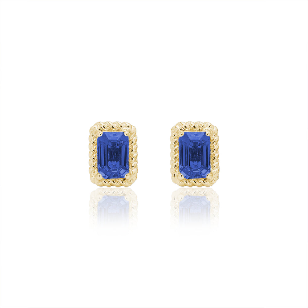 
                  
                    Load image into Gallery viewer, The Bellini Garden Collection - Emerald Cut Sapphire Earrings in 18K Gold
                  
                