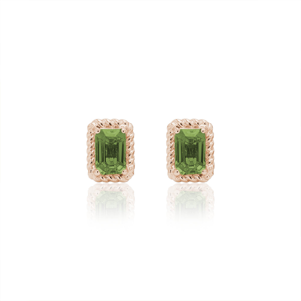 
                  
                    Load image into Gallery viewer, The Bellini Garden Collection - Emerald Cut Green Sapphire Earrings in 18K Gold
                  
                