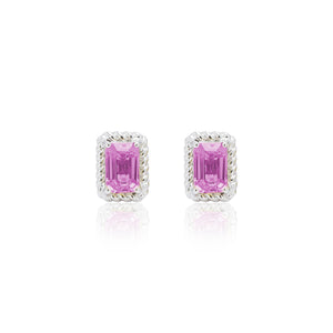 
                  
                    Load image into Gallery viewer, The Bellini Garden Collection - Emerald Cut Pink Sapphire Earrings in 18K Gold
                  
                
