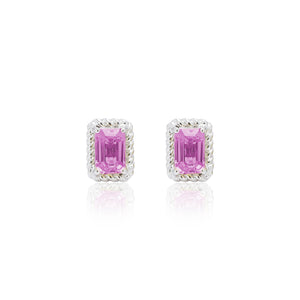 
                  
                    Load image into Gallery viewer, The Bellini Garden Collection - Emerald Cut Pink Sapphire Earrings in 18K Gold
                  
                