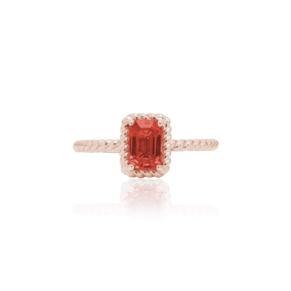 
                  
                    Load image into Gallery viewer, The Bellini Garden Collection - Emerald Cut Orange Sapphire Ring in 18K Gold
                  
                