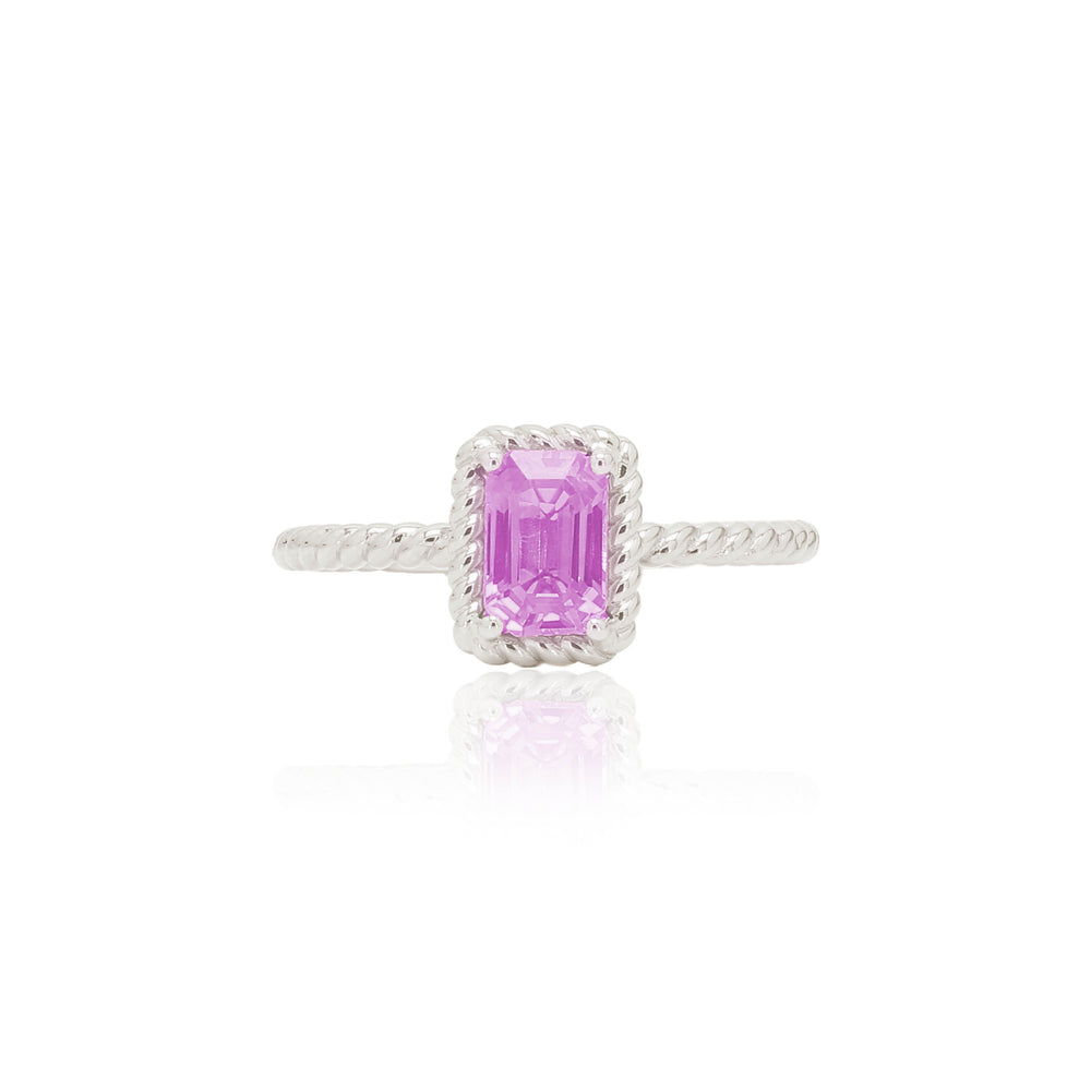 
                  
                    Load image into Gallery viewer, The Bellini Garden Collection - Emerald Cut Pink Sapphire Ring in 18K Gold
                  
                