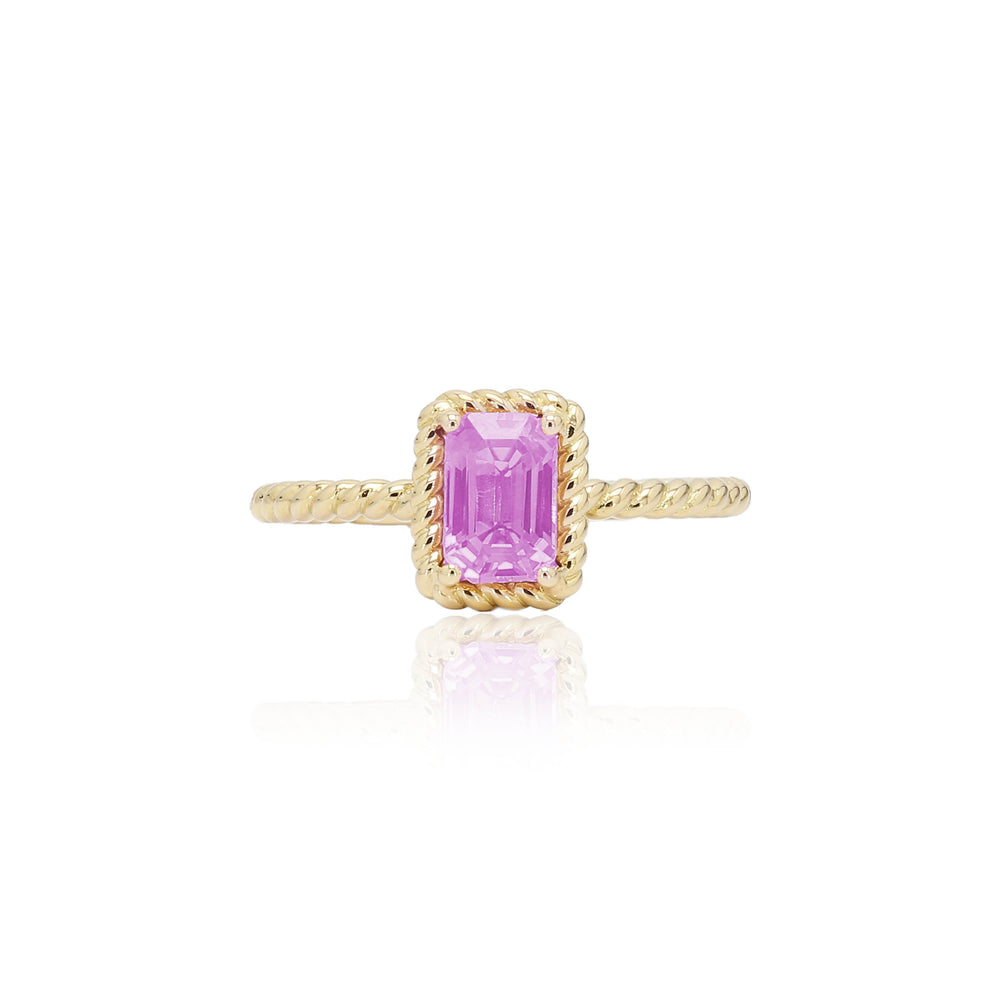 The Bellini Garden Collection - Emerald Cut Pink Sapphire Ring in 18K Gold