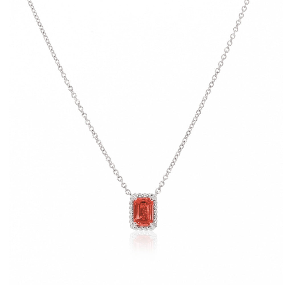 
                  
                    Load image into Gallery viewer, The Bellini Garden Collection - Emerald Cut Orange Sapphire Necklace in 18K Gold
                  
                