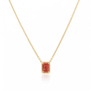 
                  
                    Load image into Gallery viewer, The Bellini Garden Collection - Emerald Cut Orange Sapphire Necklace in 18K Gold
                  
                
