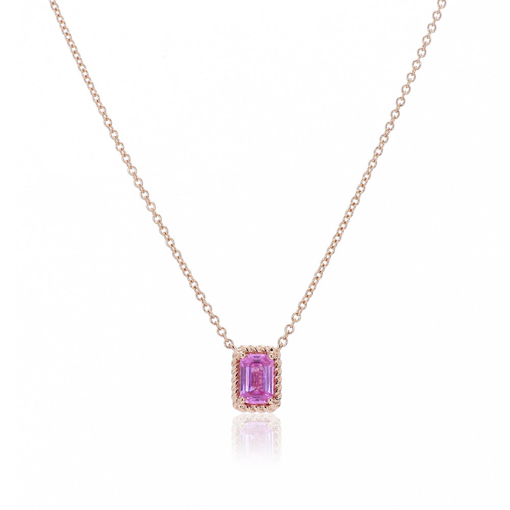 
                  
                    Load image into Gallery viewer, The Bellini Garden Collection - Emerald Cut Pink Sapphire Necklace in 18K Gold
                  
                
