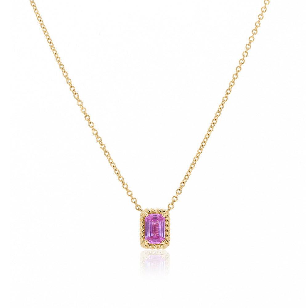 The Bellini Garden Collection - Emerald Cut Pink Sapphire Necklace in 18K Gold